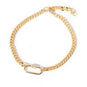 Oomiay Lot: Midtown Carabiner Bracelet and Heart Bezel Ring size 6 Gold